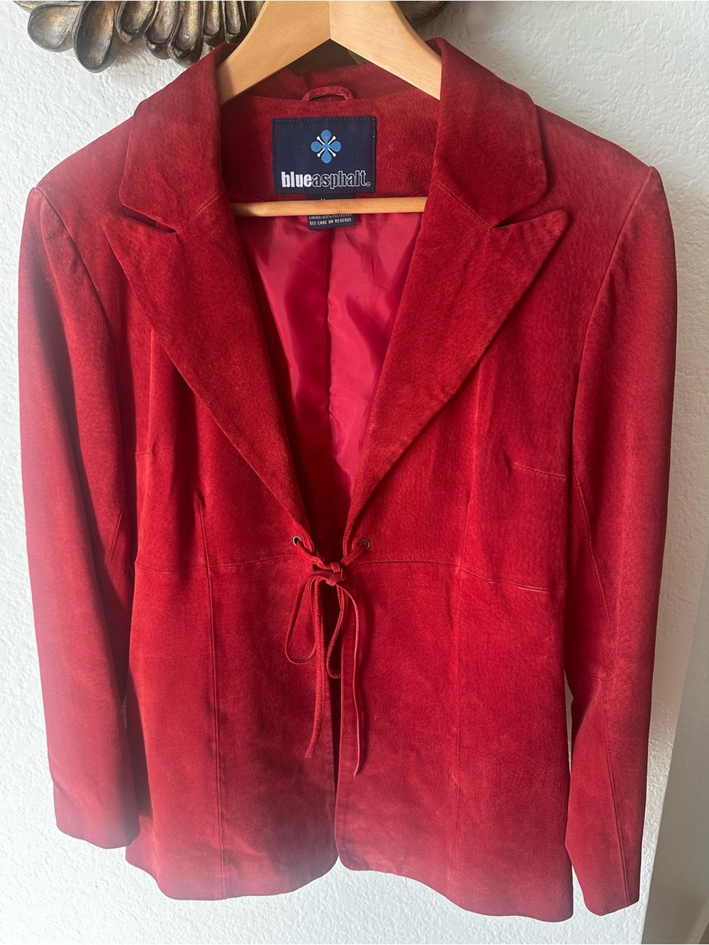 Blue Asphalt Red Suede Tie-Front Blazer